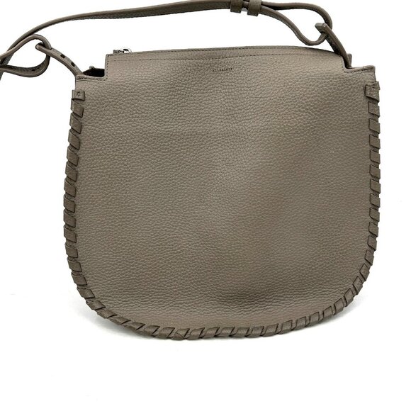 ALLSAINTS Gray Taupe Pebbled Leather Boho Western Crossbody Shoulder Bag Purse - Picture 2 of 16